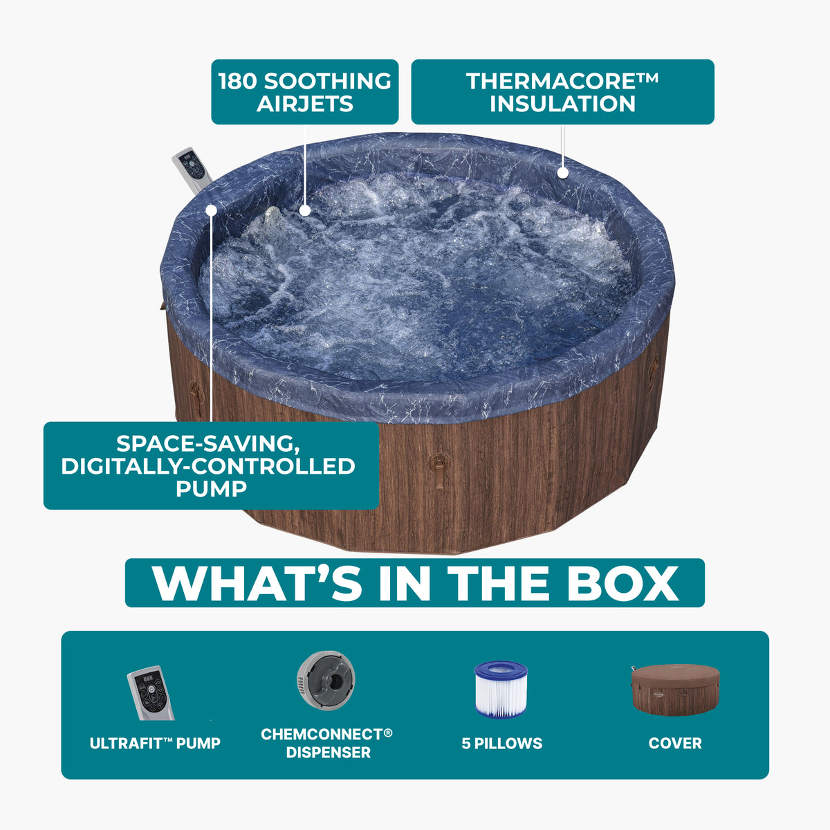Bestway Toronto 5-7 Person Energy-Efficient AirJet Hot Tub, App (Open Box)