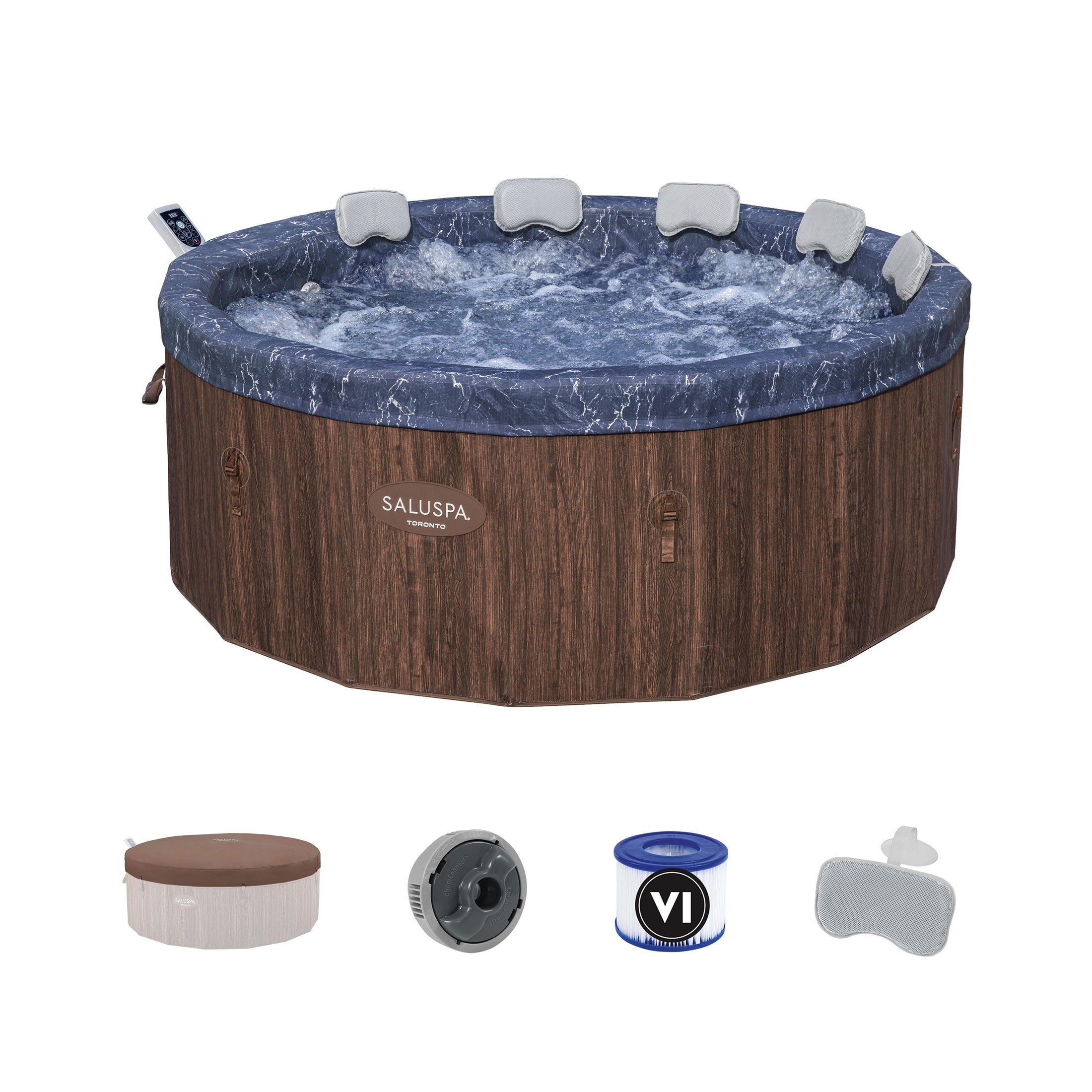 Bestway SaluSpa Toronto 5-7 Person Energy-Efficient AirJet Foam Hot Tub, Brown - VMInnovations
