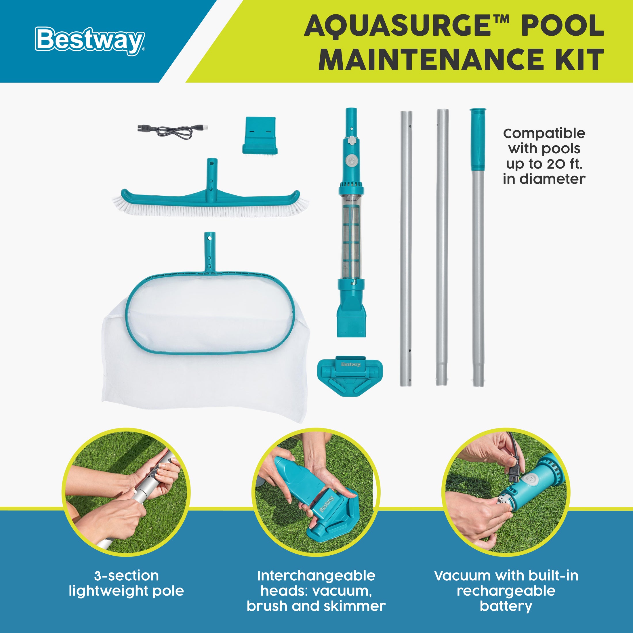 Bestway AquaSurge Swimming Pool Maintenance Accessory Kit with Vacuum (Open Box) - VMInnovations