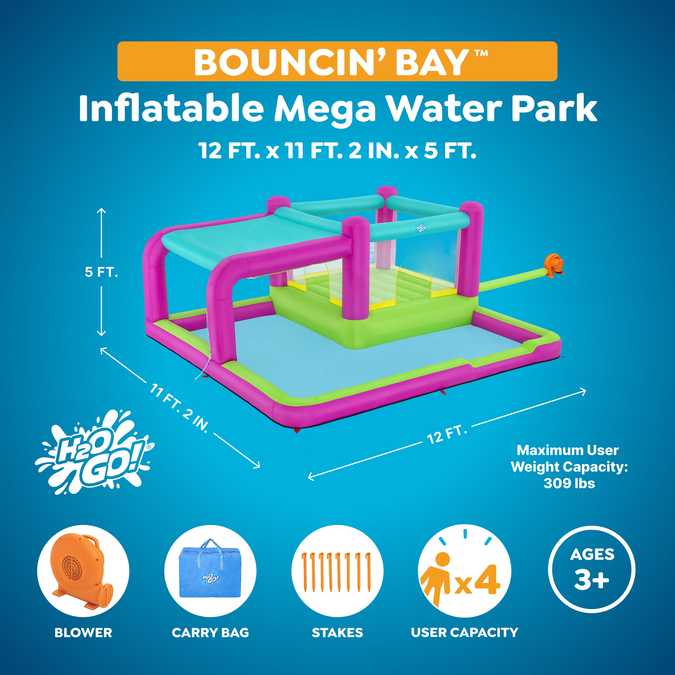 Bestway Bouncin'Bay Kids Inflatable Mega Water Park Outdoor Splash Pool(Open Box