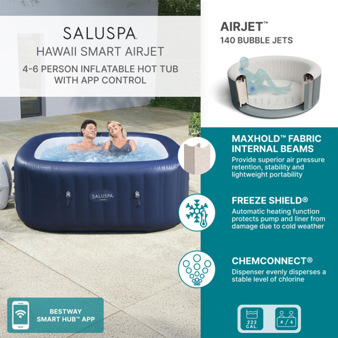 SaluSpa Hawaii 4-6 Person Smart AirJet Inflatable Hot Tub with App Control(Used)