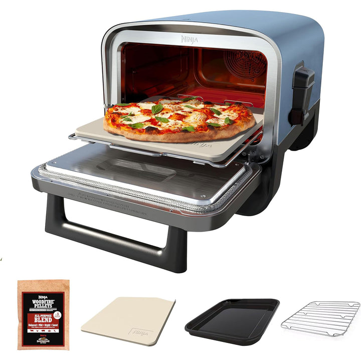 Ninja 8-in-1 Electric Programmable Woodfire Pizza Oven with Timer, Navy (Used)