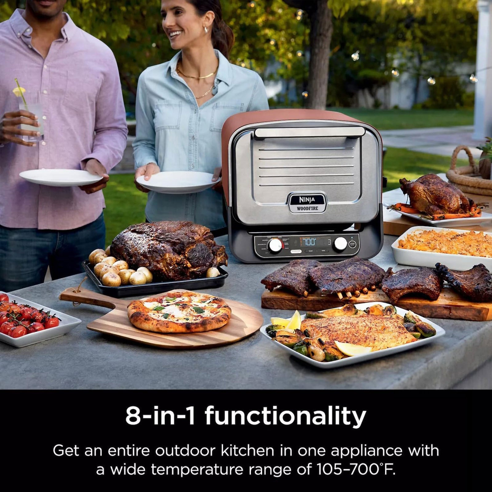Ninja 8-in-1 Electric Programmable Woodfire Pizza Oven with Timer, Navy (Used) - VMInnovations