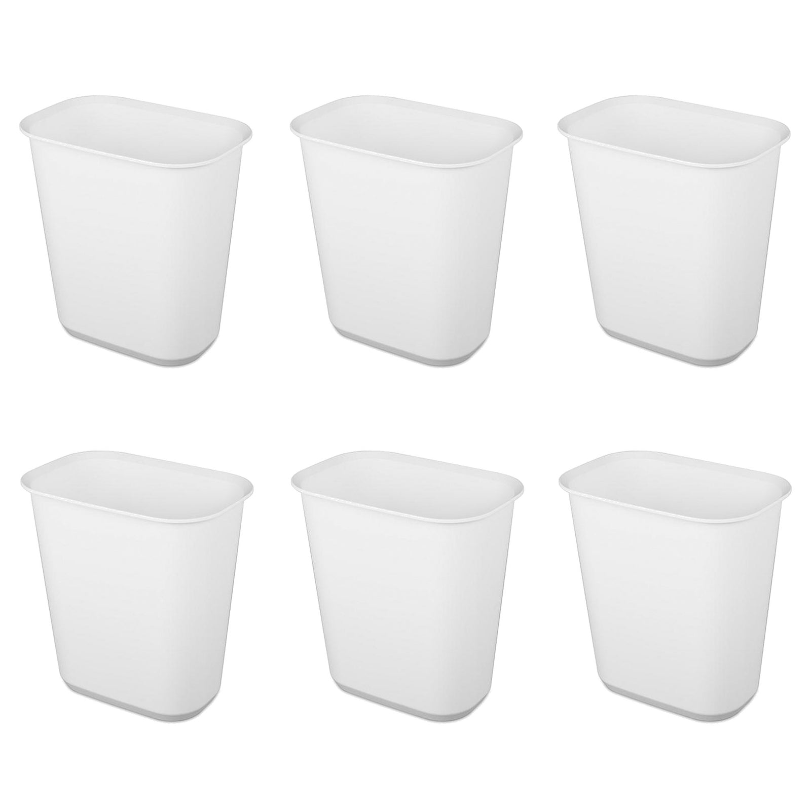Sterilite Rectangular Wastebasket 5.5 Gallon Open Top Trash Bin, 6 Pack, White - VMInnovations