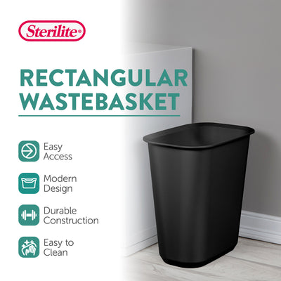 Sterilite Rectangular Wastebasket 5.5 Gallon Open Top Trash Bin, 12 Pack, Black