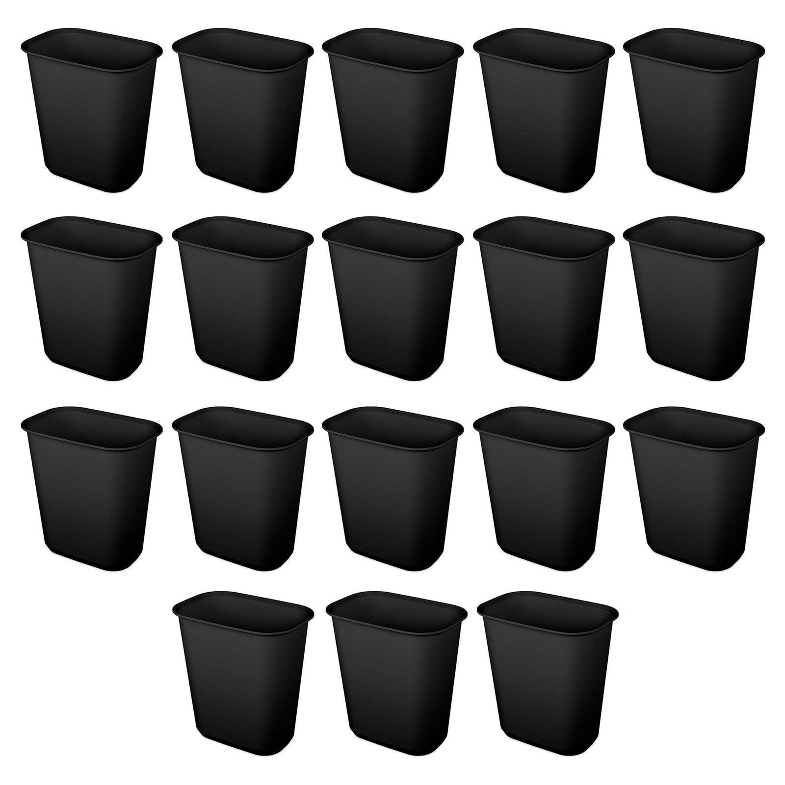 Sterilite Rectangular Wastebasket 5.5 Gallon Open Top Trash Bin, 18 Pack, Black - VMInnovations