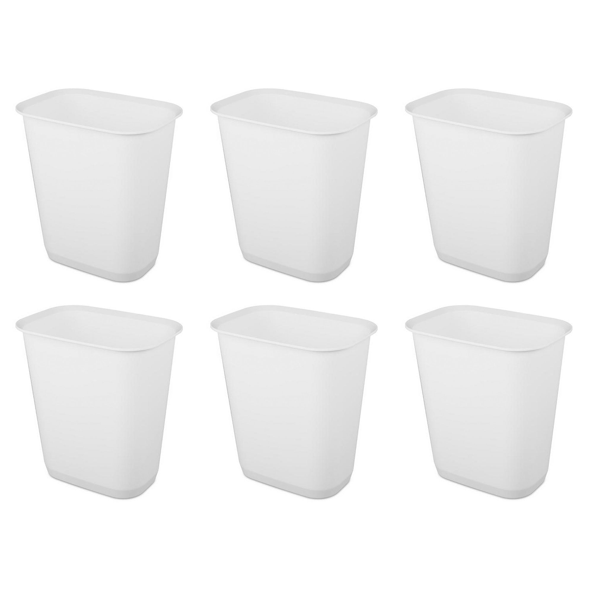 Sterilite Rectangular Wastebasket 9 Gallon Open Top Trash Bin, 6 Pack, White