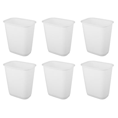 Sterilite Rectangular Wastebasket 9 Gallon Open Top Trash Bin, 6 Pack, White