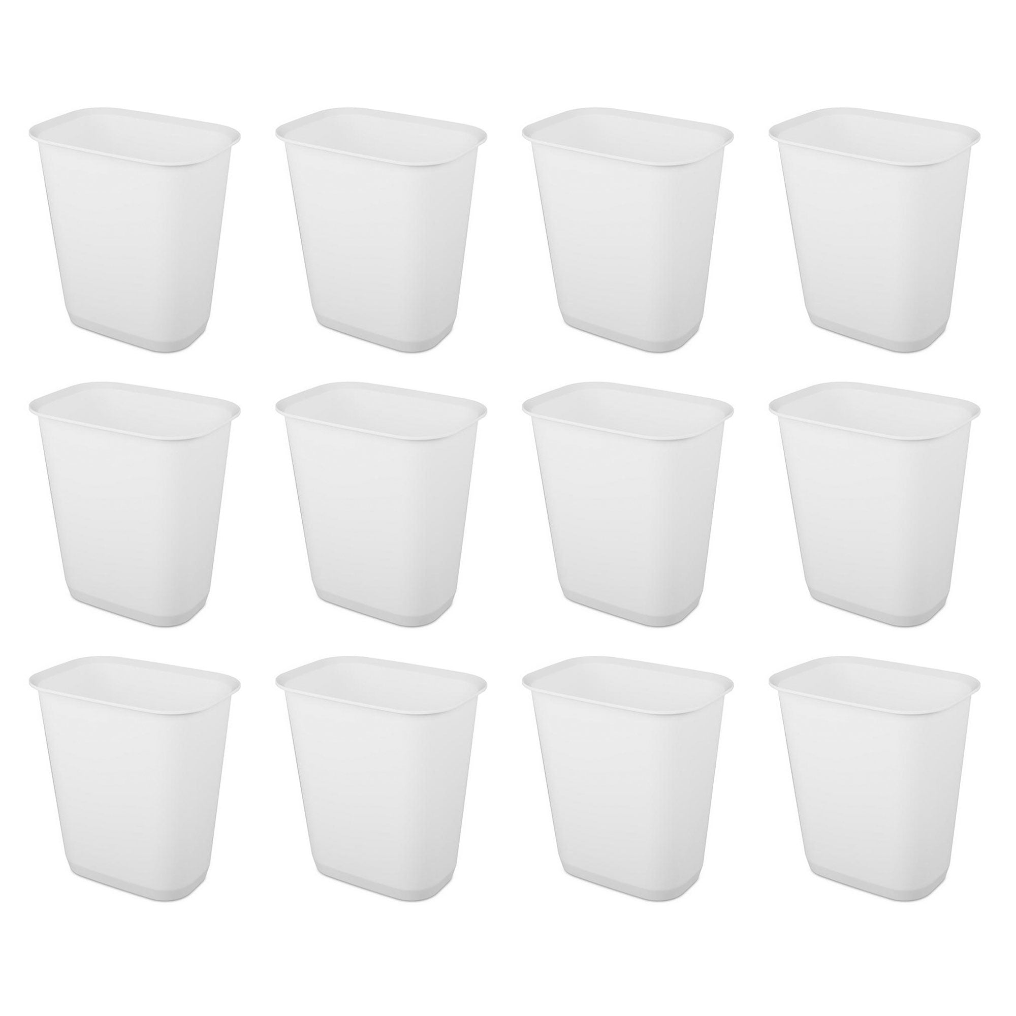 Sterilite Rectangular Wastebasket 9 Gallon Open Top Trash Bin, 12 Pack, White