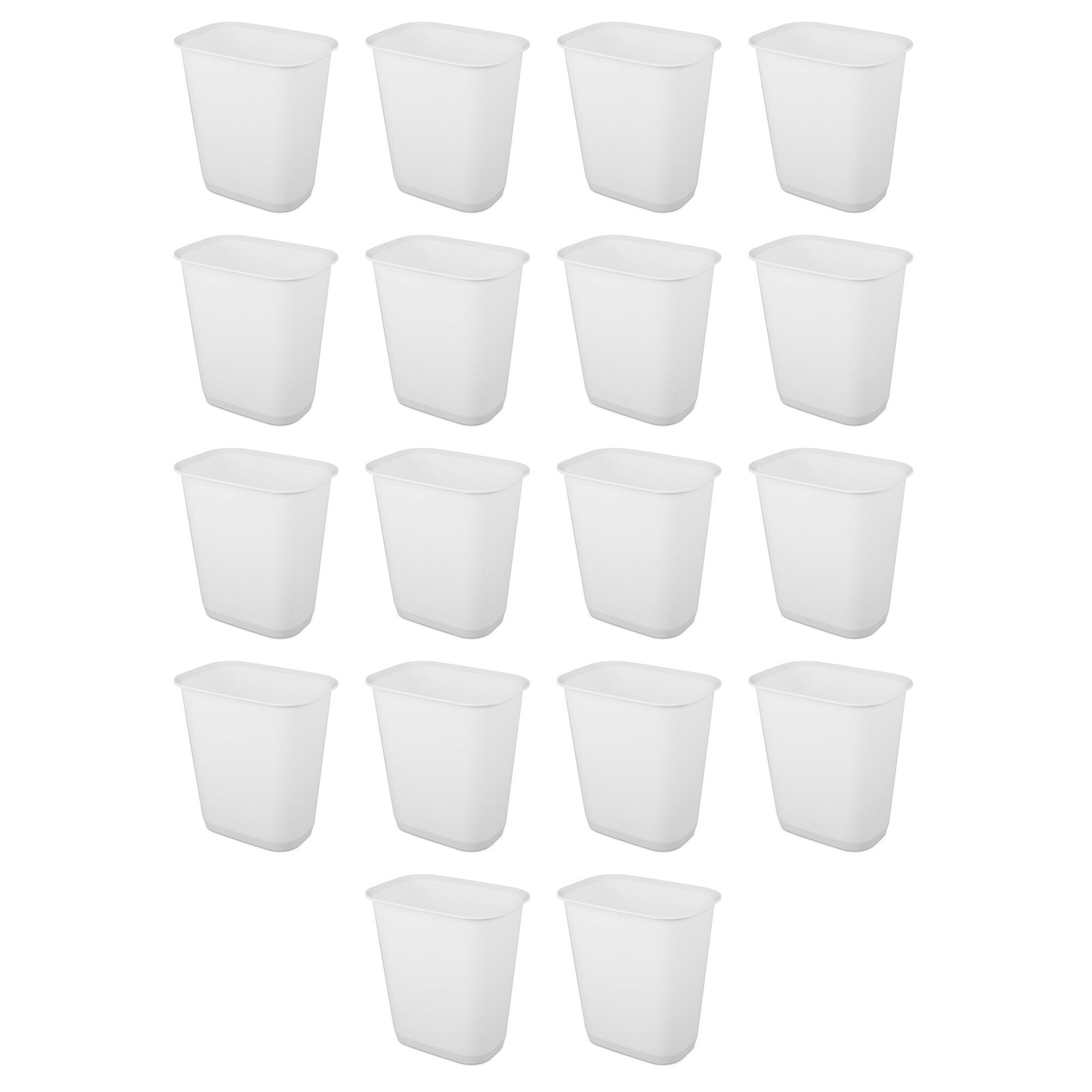 Sterilite Rectangular Wastebasket 9 Gallon Open Top Trash Bin, 18 Pack, White