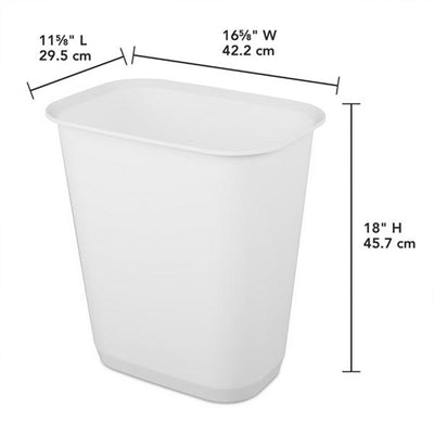 Sterilite Rectangular Wastebasket 9 Gallon Open Top Trash Bin, 24 Pack, White