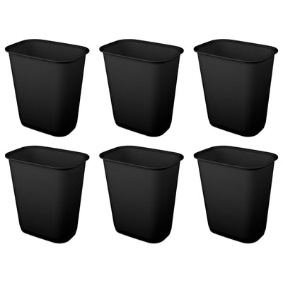 Sterilite Rectangular Wastebasket 9 Gallon Open Top Trash Bin, 6 Pack, Black