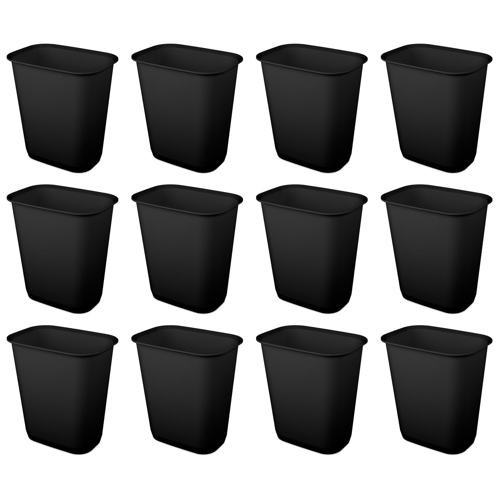 Sterilite Rectangular Wastebasket 9 Gallon Open Top Trash Bin, 12 Pack, Black