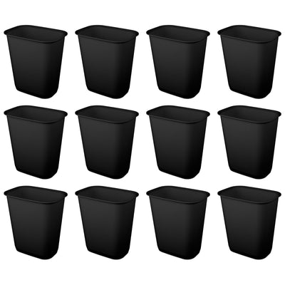 Sterilite Rectangular Wastebasket 9 Gallon Open Top Trash Bin, 12 Pack, Black