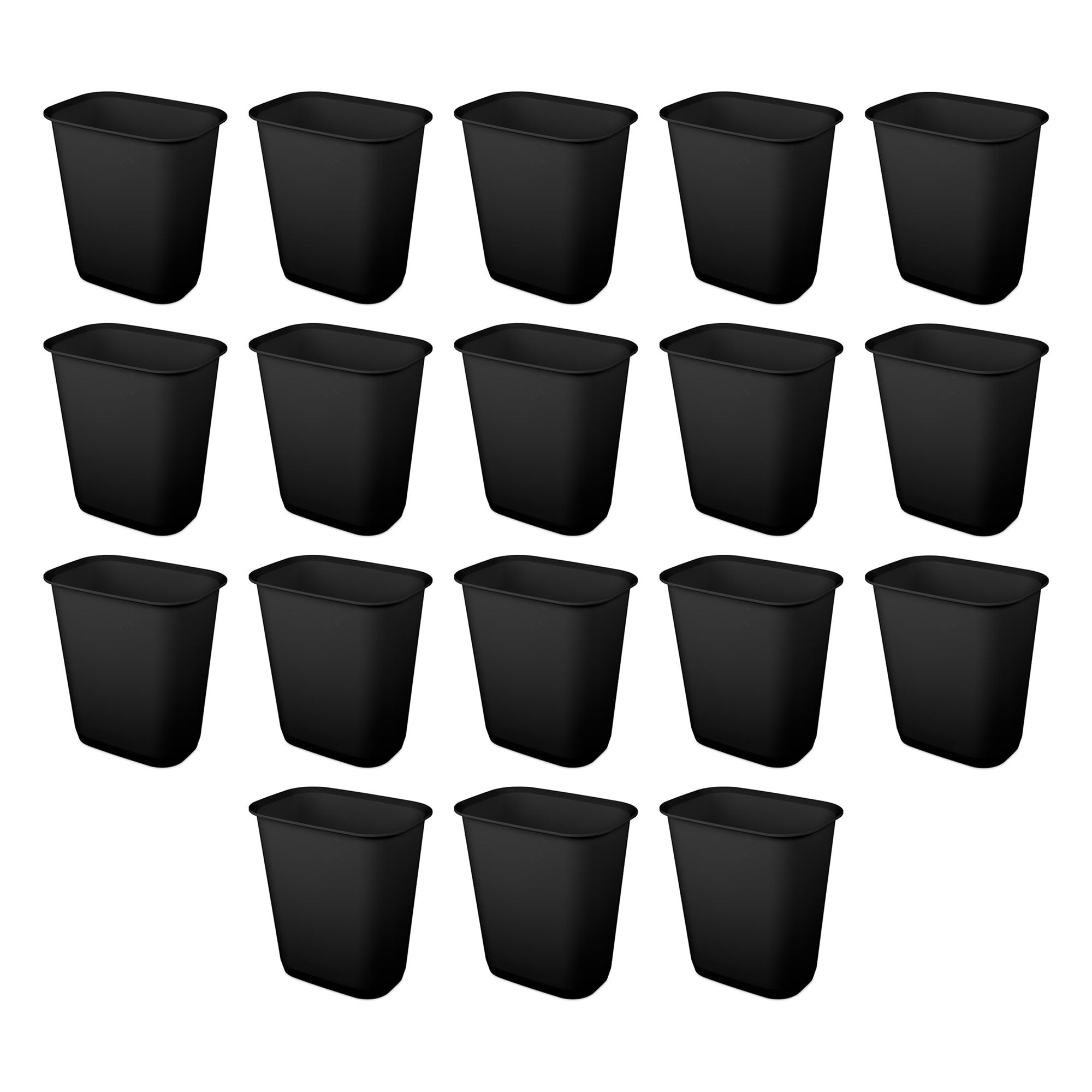 Sterilite Rectangular Wastebasket 9 Gallon Open Top Trash Bin, 18 Pack, Black