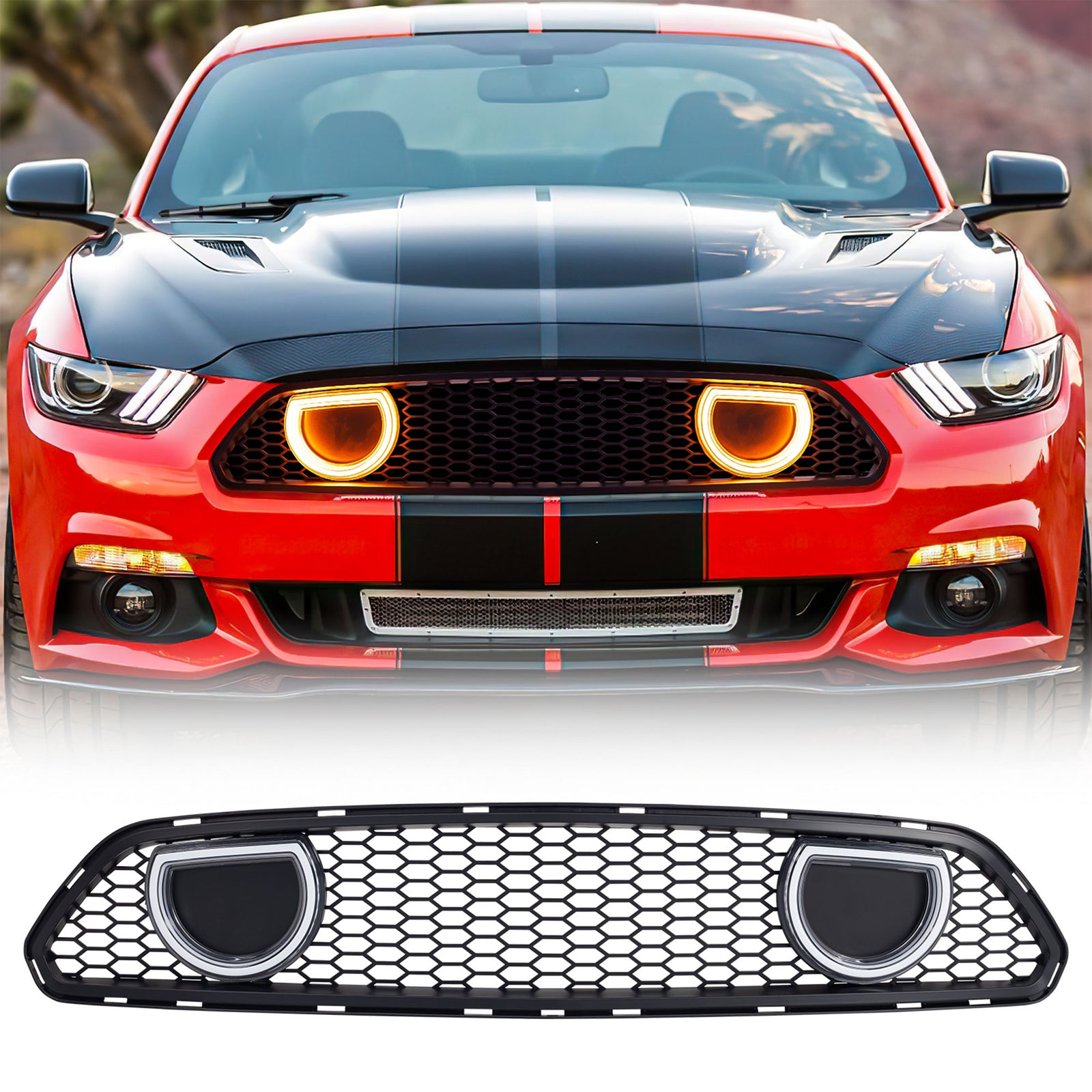 AMERICAN MODIFIED Grille for 15-17 Ford Mustang EcoBoost, GT, & V6, Matte Black - VMInnovations