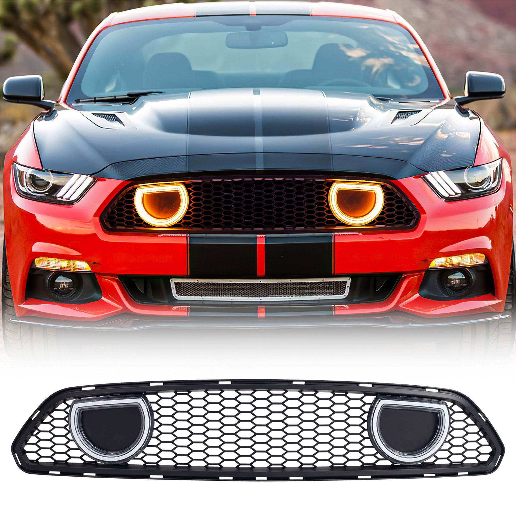 AMERICAN MODIFIED Grille for 15-17 Ford Mustang EcoBoost, GT, & V6, Matte Black - VMInnovations