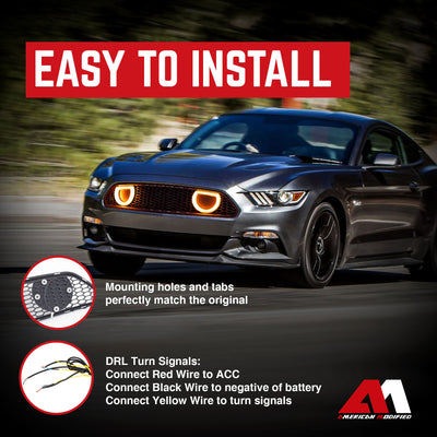 AMERICAN MODIFIED Grille for 15-17 Ford Mustang EcoBoost, GT, & V6, Matte Black - VMInnovations