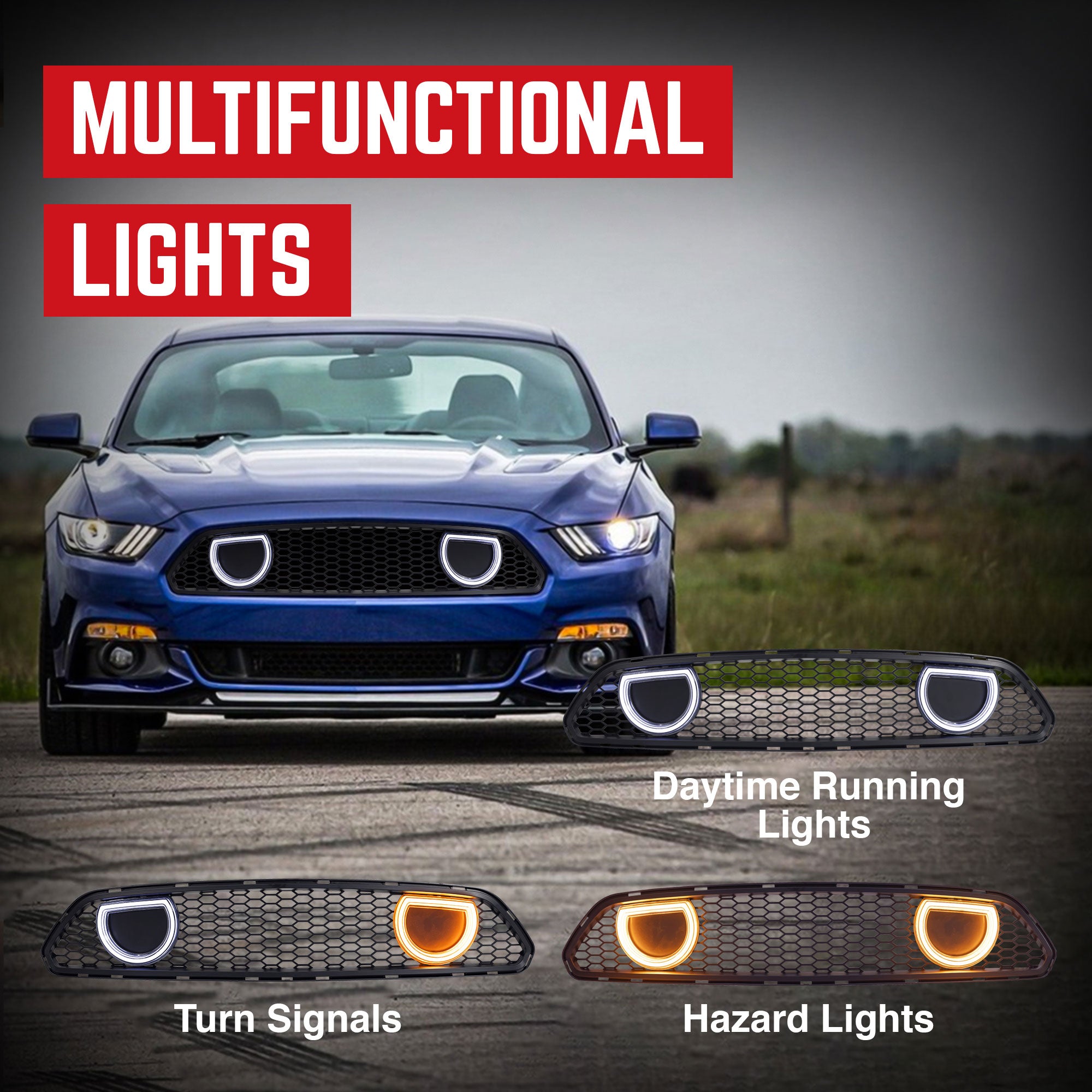 AMERICAN MODIFIED Grille for 15-17 Ford Mustang EcoBoost, GT, & V6, Matte Black - VMInnovations