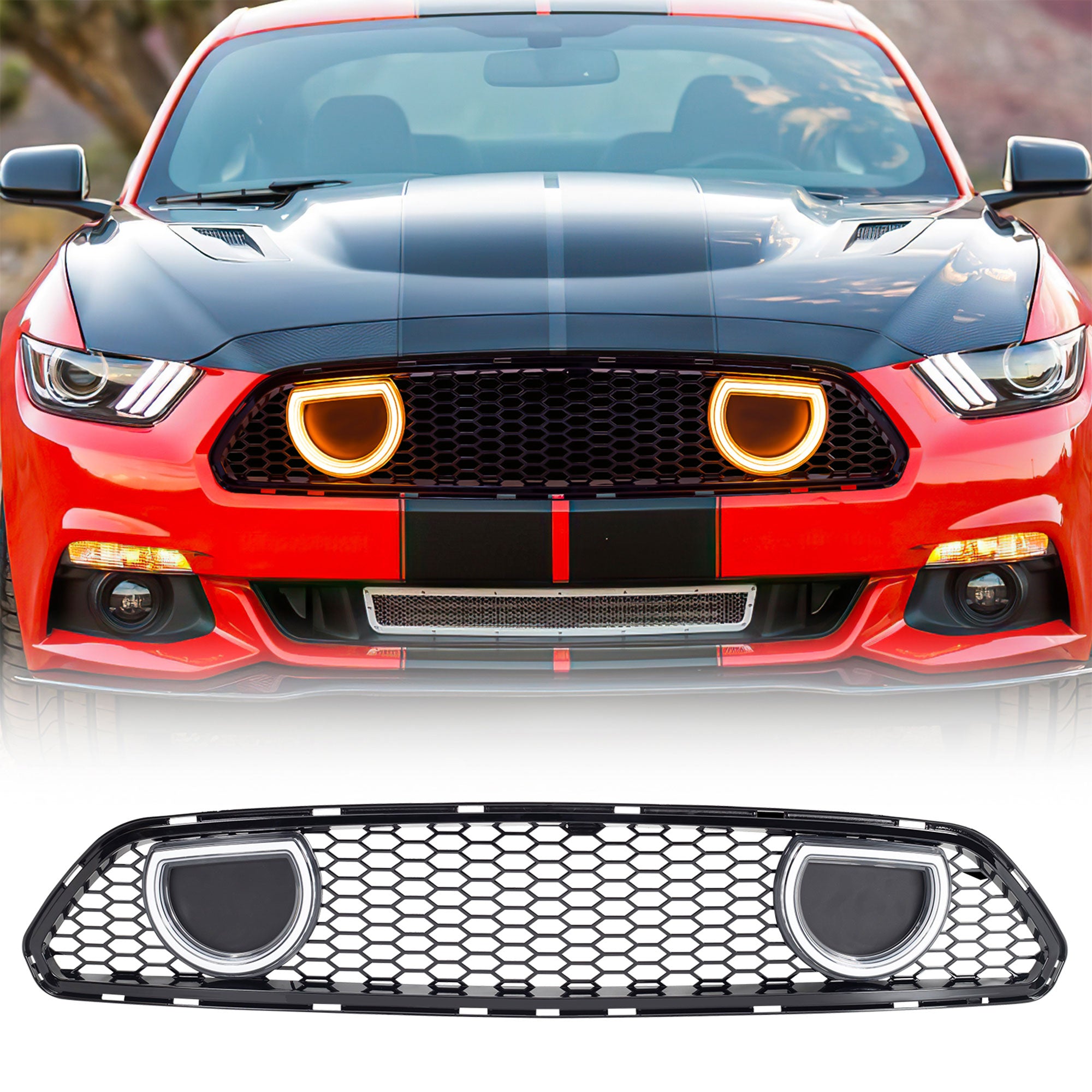 AMERICAN MODIFIED Grille for 15-17 Ford Mustang EcoBoost, GT, & V6, Glossy Black - VMInnovations
