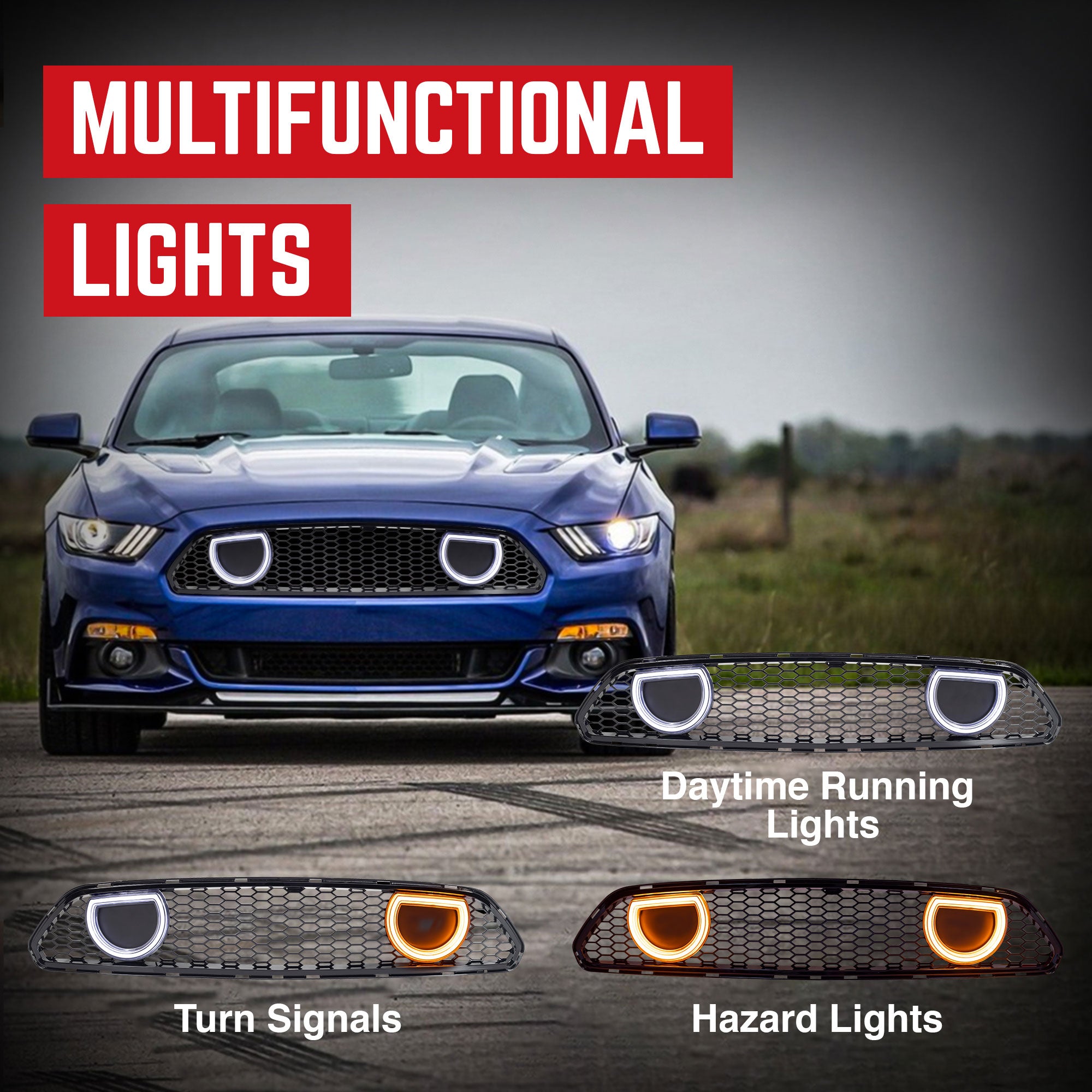 AMERICAN MODIFIED Grille for 15-17 Ford Mustang EcoBoost, GT, & V6, Glossy Black - VMInnovations