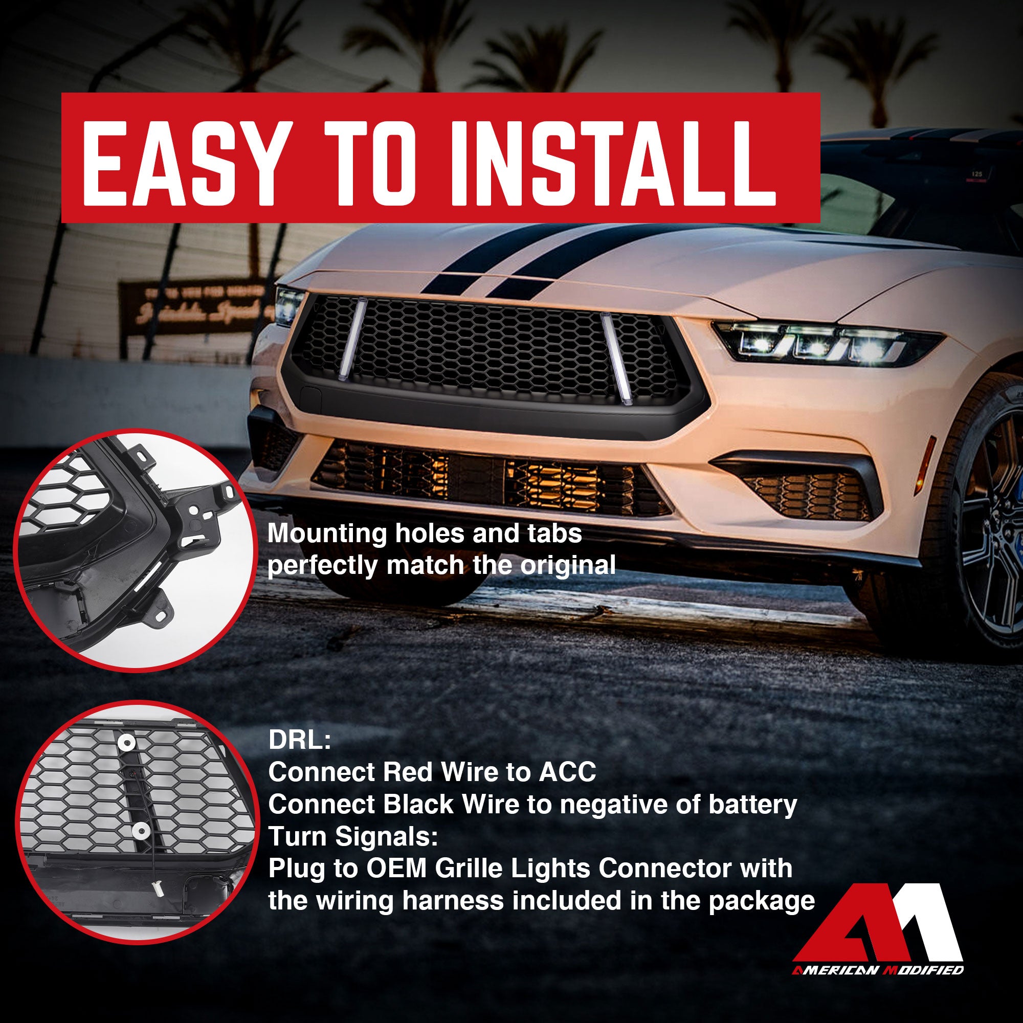 AMERICAN MODIFIED GT Style Front Grille w/LED DRL for 2024+ Mustang GT(Open Box)