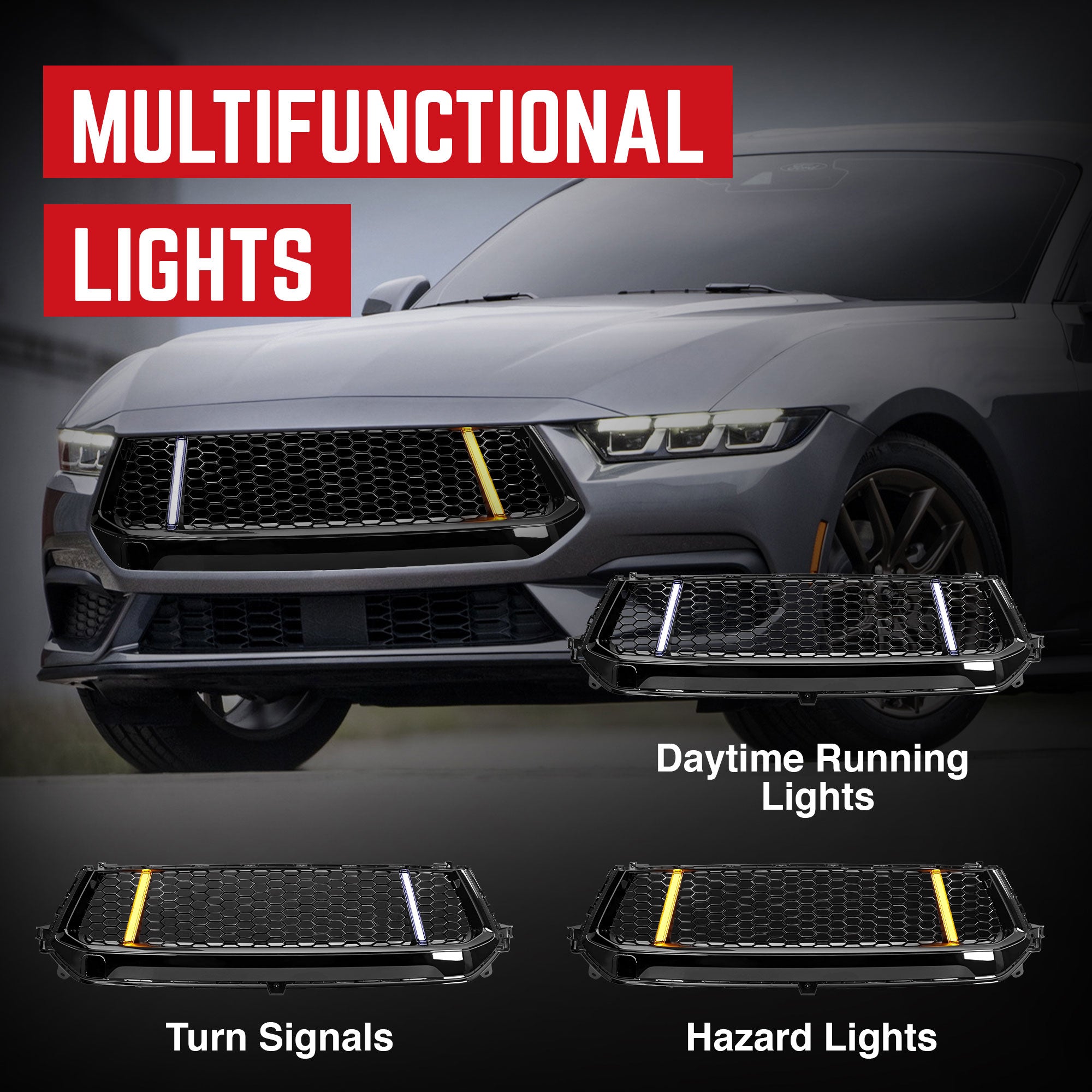 AMERICAN MODIFIED Front Grille w/LED DRL for 2024+ Mustang EcoBoost/GT(Open Box) - VMInnovations