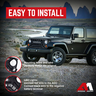 AMERICAN MODIFIED Armor Grille for 2007 to 2018 Jeep Wrangler JK, Matte Black - VMInnovations