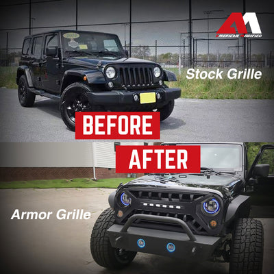 AMERICAN MODIFIED Armor Grille for 2007 to 2018 Jeep Wrangler JK, Matte Black - VMInnovations