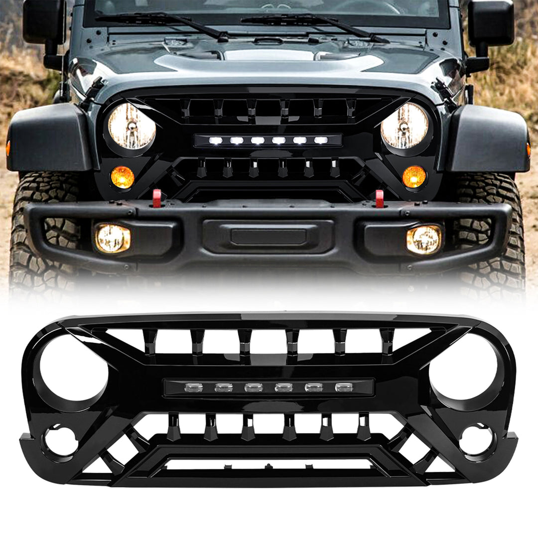 AMERICAN MODIFIED Armor Grille w/Off-Road Lights, 07-18 Jeep Wrangler JK, Black