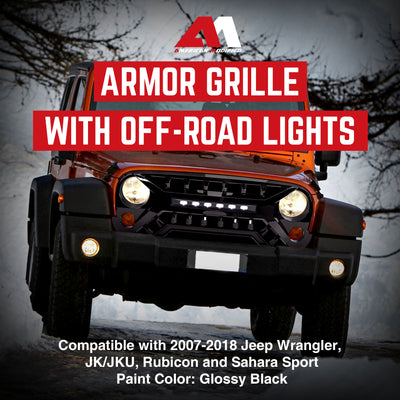 AMERICAN MODIFIED Grille w/Off-Road Lights, 07-18 Jeep Wrangler JK (Open Box) - VMInnovations