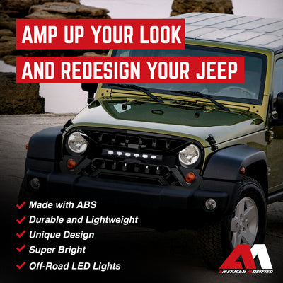 AMERICAN MODIFIED Grille w/Off-Road Lights, 07-18 Jeep Wrangler JK (Open Box) - VMInnovations