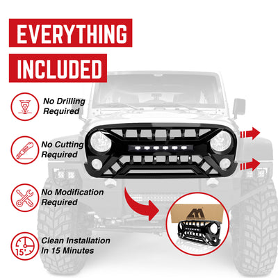 AMERICAN MODIFIED Grille w/Off-Road Lights, 07-18 Jeep Wrangler JK (Open Box) - VMInnovations