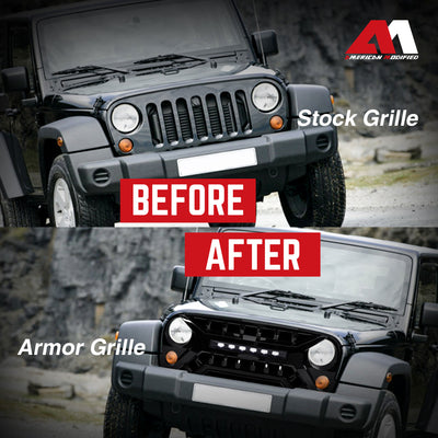 AMERICAN MODIFIED Grille w/Off-Road Lights, 07-18 Jeep Wrangler JK (Open Box) - VMInnovations
