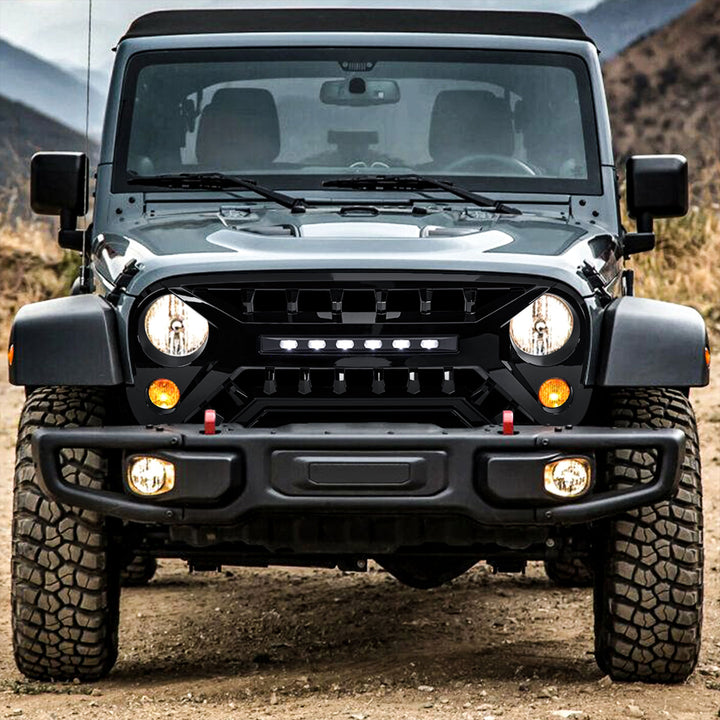 AMERICAN MODIFIED Armor Grille w/Off-Road Lights, 07-18 Jeep Wrangler JK, Black