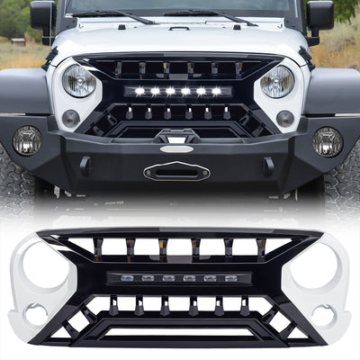 AMERICAN MODIFIED Armor Grille w/Off-Road Lights, 07-18 Jeep Wrangler JK, White - VMInnovations