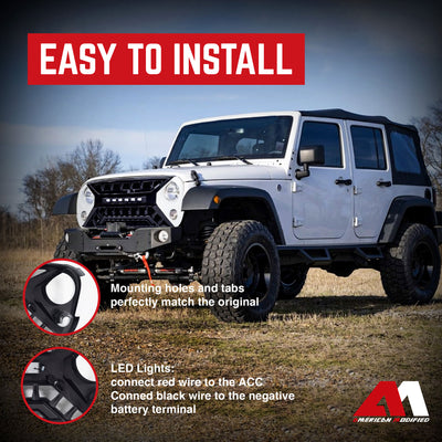 AMERICAN MODIFIED Armor Grille w/Off-Road Lights, 07-18 Jeep Wrangler JK, White - VMInnovations
