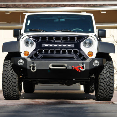 AMERICAN MODIFIED Armor Grille w/Off-Road Lights, 07-18 Jeep Wrangler JK, White - VMInnovations