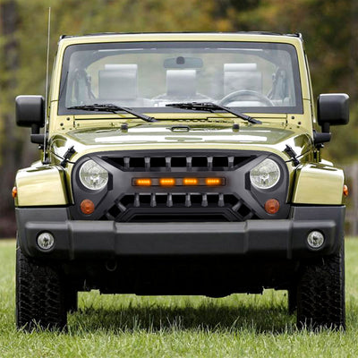 AMERICAN MODIFIED Grille w/Amber Lights, 07-08 Jeep Wrangler JK, Black(Open Box) - VMInnovations
