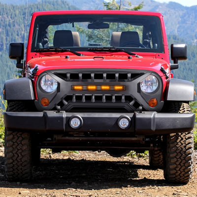 AMERICAN MODIFIED Grille w/Amber Lights, 07-08 Jeep Wrangler JK, Black(Open Box) - VMInnovations