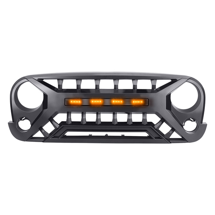 AMERICAN MODIFIED Armor Grille with Amber Lights, 07-08 Jeep Wrangler JK, Black