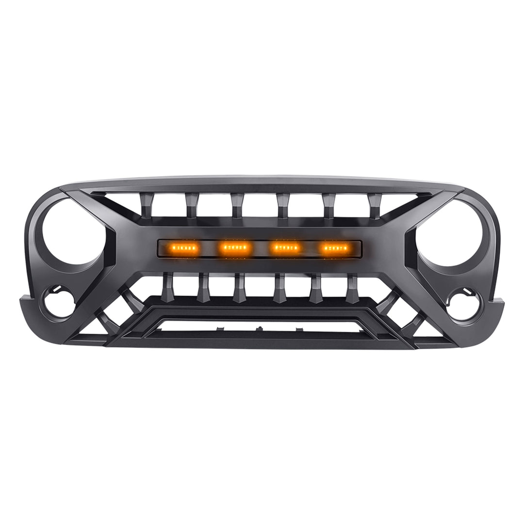 AMERICAN MODIFIED Grille w/Amber Lights, 07-08 Jeep Wrangler JK, Black(Open Box)