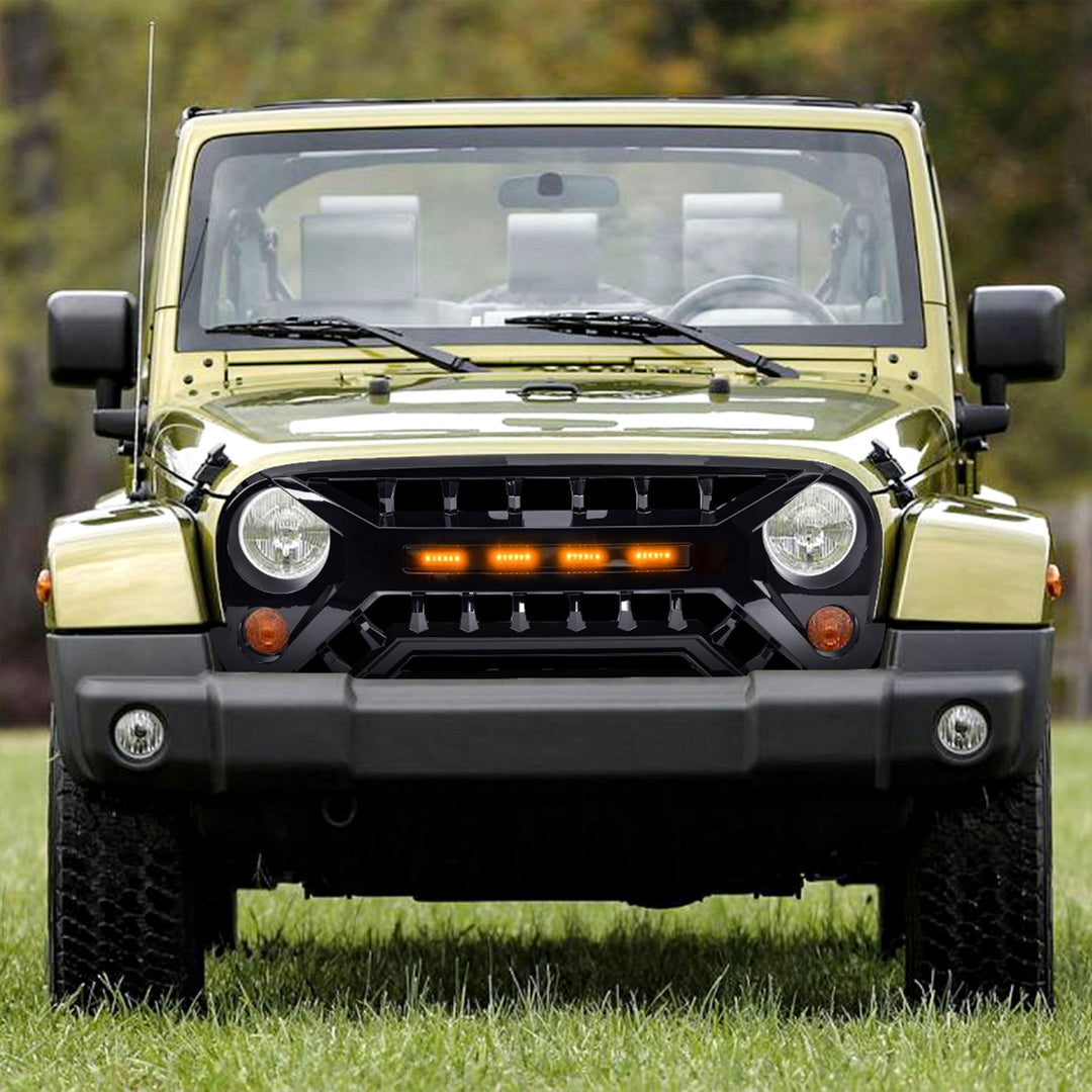 AMERICAN MODIFIED Armor Grille 07-18 Jeep Wrangler w/Amber LED, Black (Open Box)