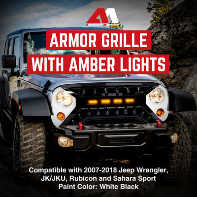 AMERICAN MODIFIED Armor Grille 07-18 Jeep Wrangler JK w/ Amber LED, White/Black - VMInnovations