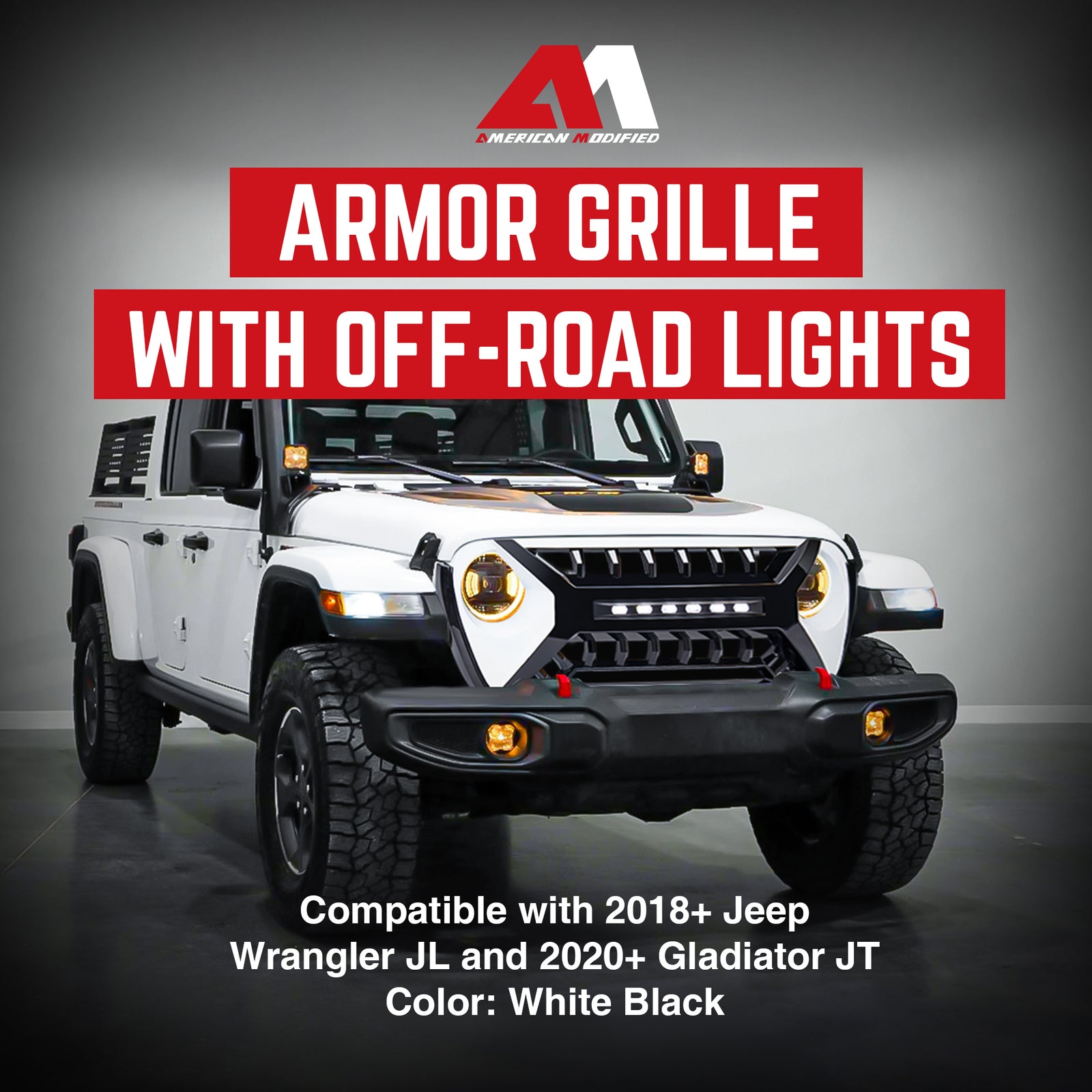 AMERICAN MODIFIED Grille w/Lights for Jeep Wrangler JL & Gladiator JT (Open Box) - VMInnovations