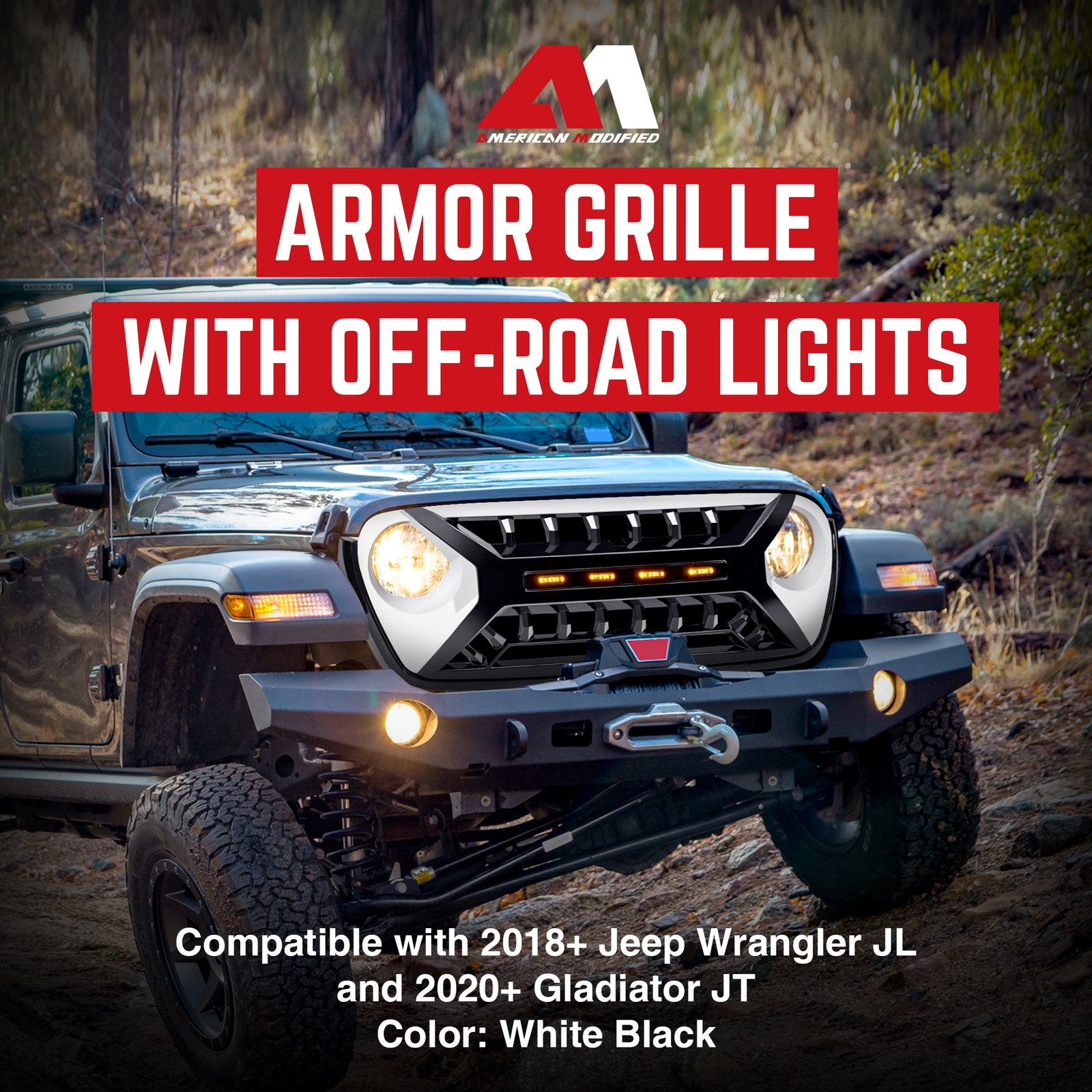 AMERICAN MODIFIED Grille w/Lights for 2018-2023 Jeep Wrangler JL & Gladiator JT - VMInnovations