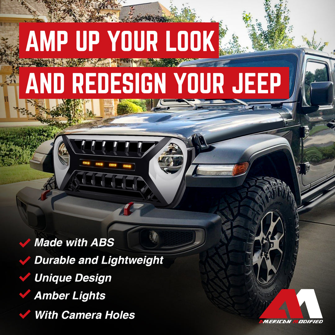 AMERICAN MODIFIED Grille w/Lights for 2018-2023 Jeep Wrangler JL & Gladiator JT