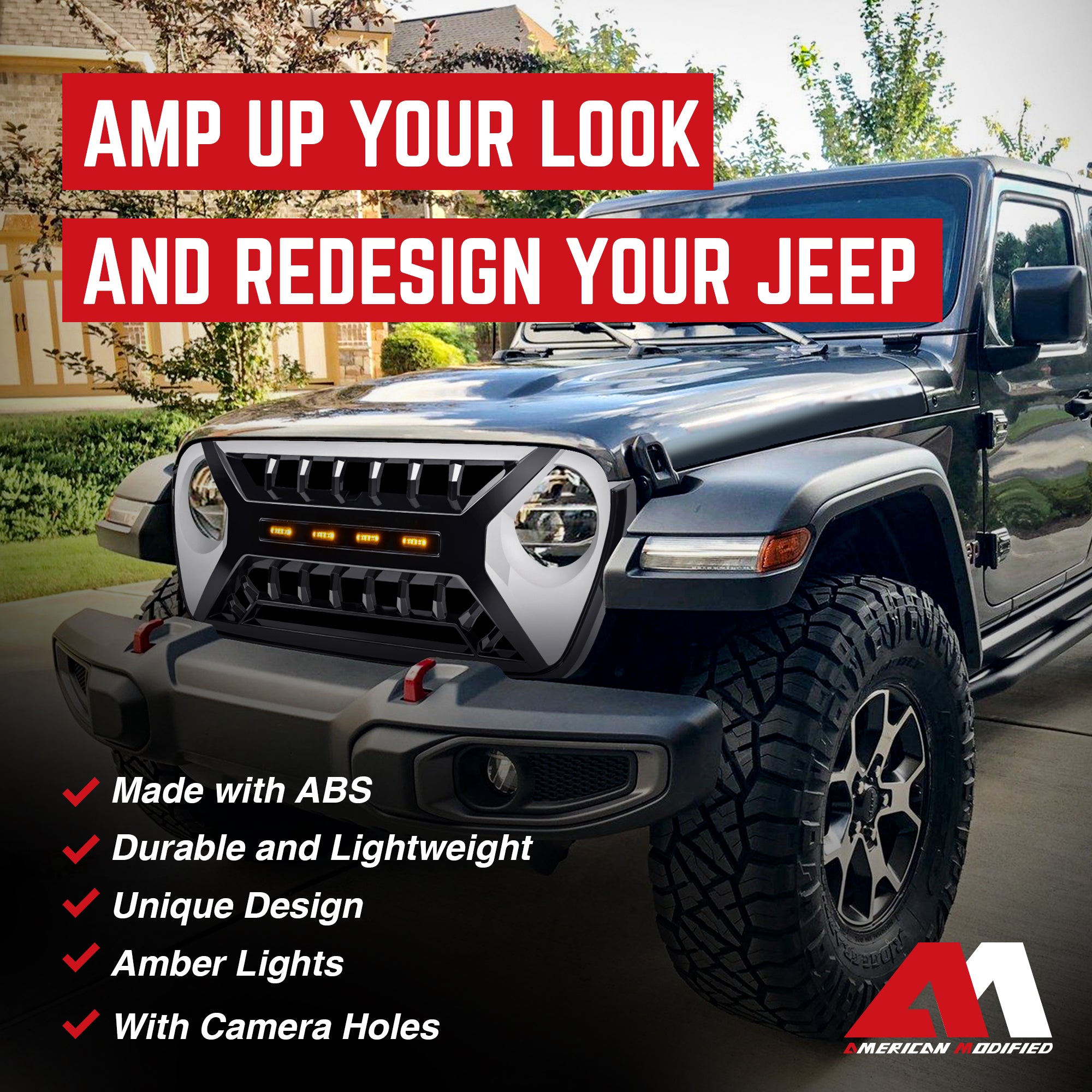 AMERICAN MODIFIED Grille w/Lights for 2018-2023 Jeep Wrangler JL & Gladiator JT - VMInnovations