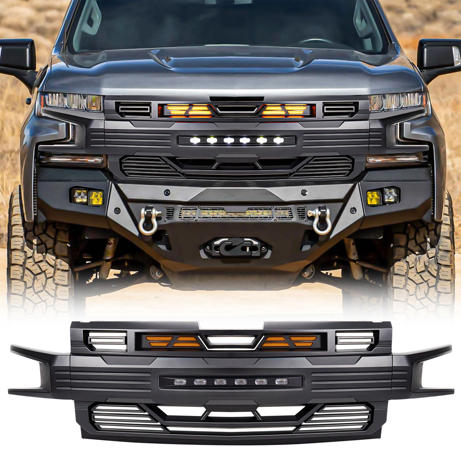 AMERICAN MODIFIED Armor Grille for 2019-2021 Chevy Silverado 1500, Matte Black - VMInnovations