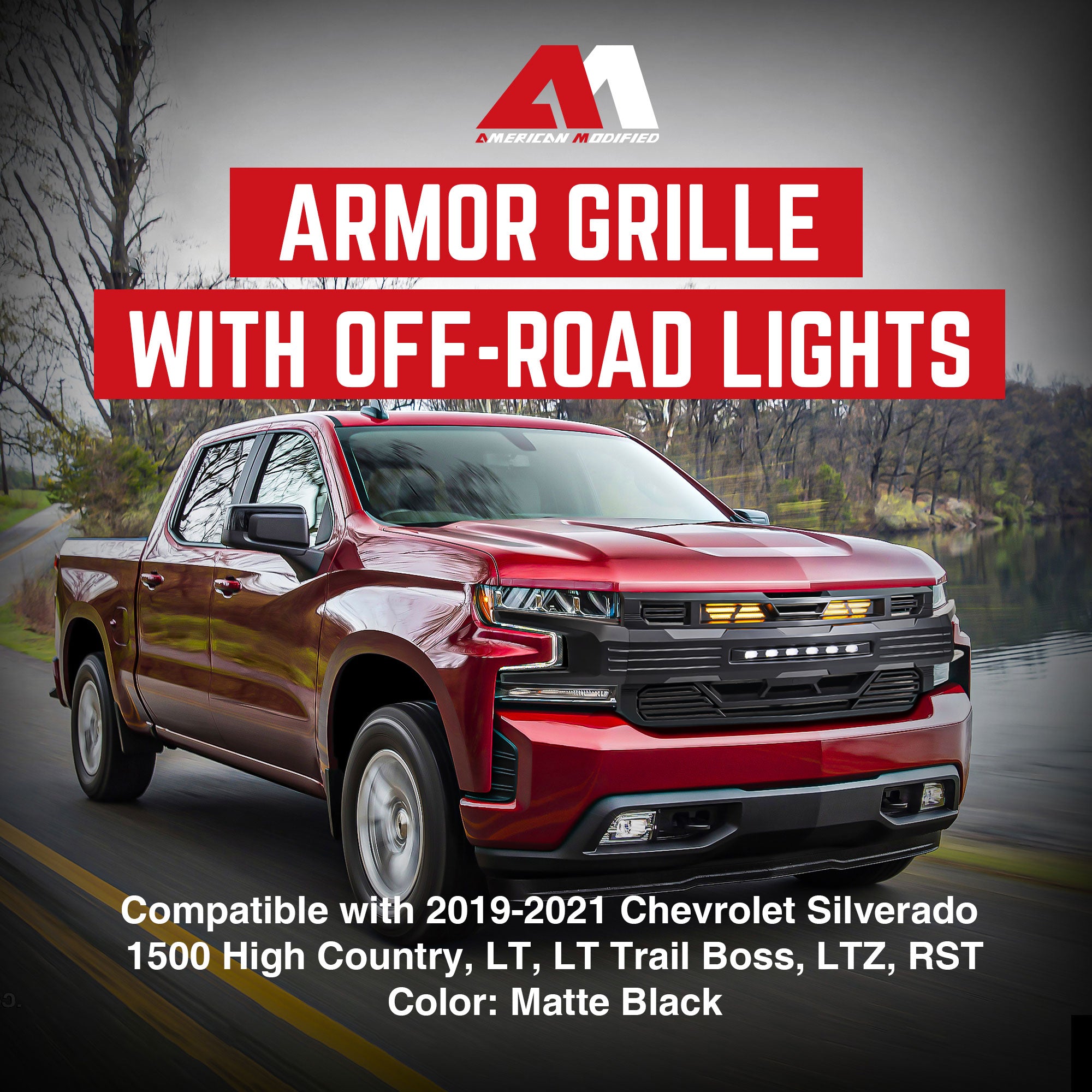 AMERICAN MODIFIED Armor Grille for 2019-2021 Chevy Silverado 1500, Matte Black - VMInnovations